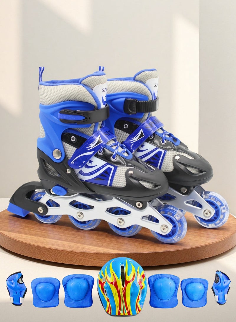 Skate Shoes Adjustable Inline Skates for Kids Flashing LED Wheels Roller Skates for Boys Girls Beginners Including Full Protective Gear Set NO.1301H - Image 1